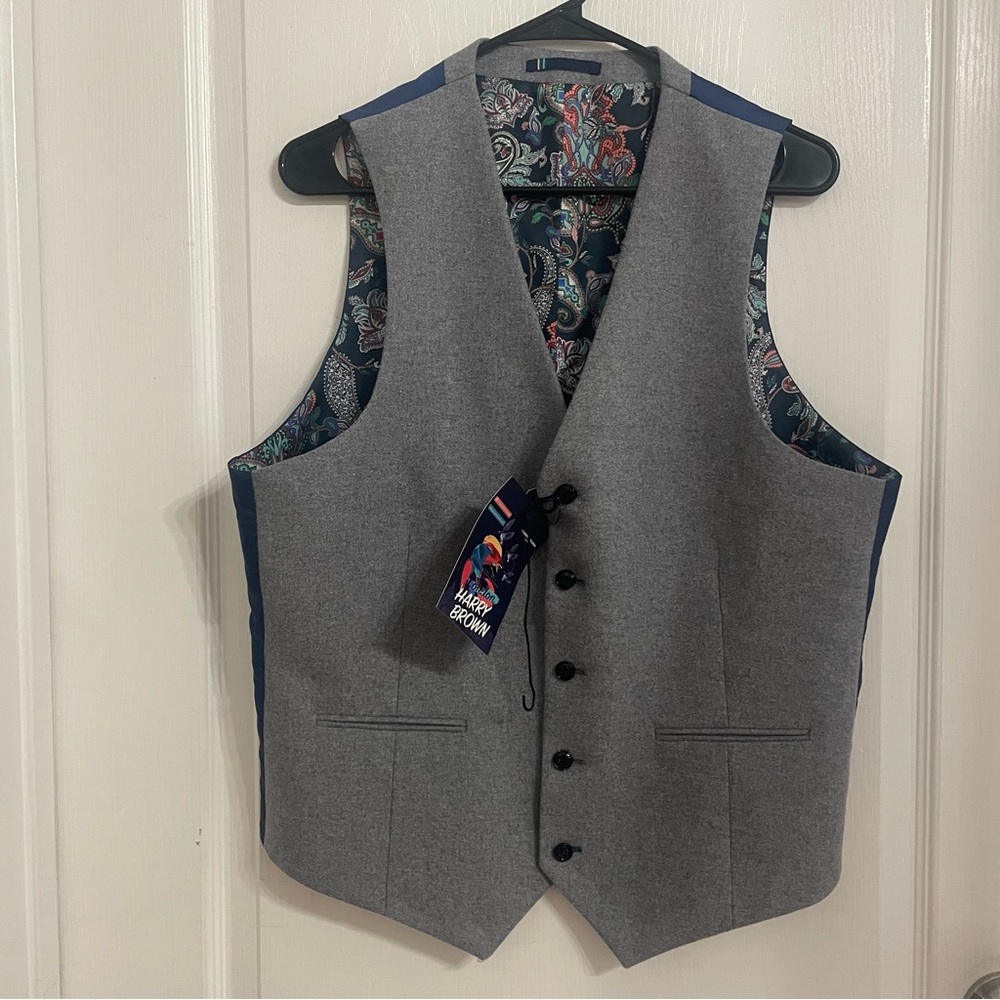 Harry Brown Waistcoat Vest 42” Gray Tweed Slim Fit Wool Blend Men’s NWT